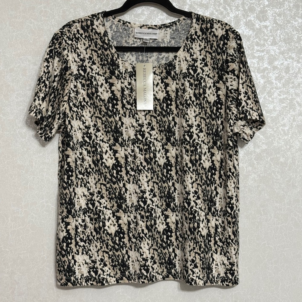 Rebecca Malone Abstract Splatter Print Short Sleeve Scoop Neck Top NWT XL